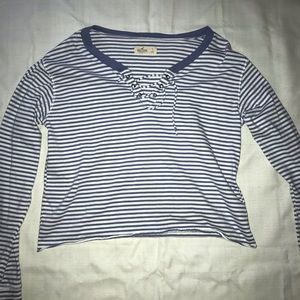 Slightly cropped striped tie up shirt